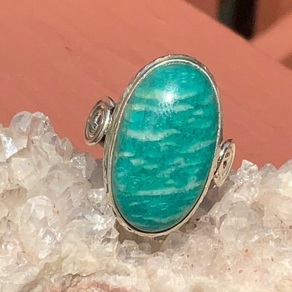 BOUTIQUE RUSSIAN AMAZONITE 925 SILVER RING, SZ 9.5